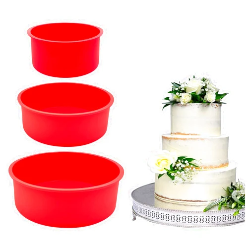 KWAGOCAR 3 Pieces Silicone Cake Pans Round Silicone Molds for Baking Quick Release Bakeware Pans Kitchen Non-Stick Reusable Cake Pan for Baking Layer Cake Cheese Chiffon Cake (4 Inch, 6 Inch, 8 Inch)