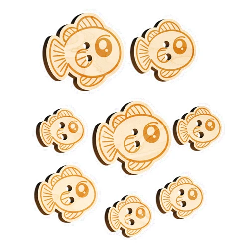 Sniggle Sloth Kawaii Fish Wood Buttons for Sewing Knitting Crochet DIY Craft - Medium 1.00 Inch (7pcs)