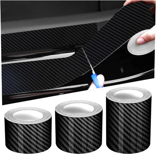 Tallew 3 Rolls 67 Ft Car Edge Door Guards Door Sill Protector 5D Carbon Fiber Vinyl Wrap Automotive Vehicle Door Sill Protector Anti Collision Film Fits (Black, 2 in x 17 Ft, 1.2 in x 17 Ft, 2.7 in x 33 Ft)