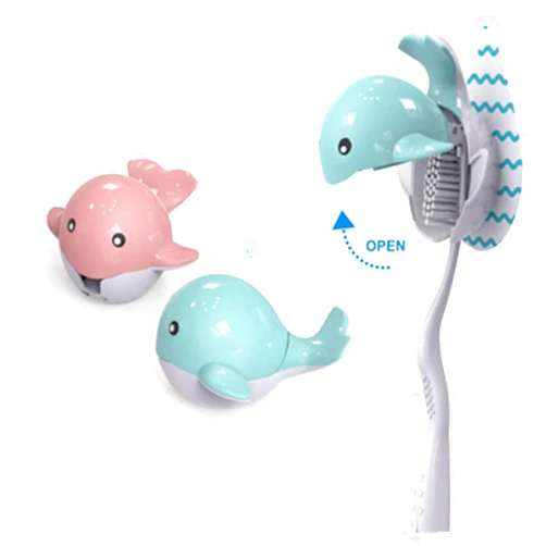 Heasa Toothbrush Holder Cartoon Toothbrush Holder for Kids (Pink & Blue Cetacean)