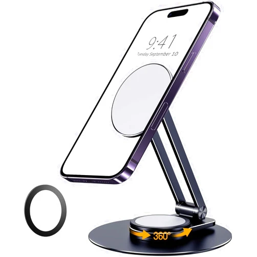 ADOFYS Magnetic Phone Stand for Desk, Aluminum Phone Stand Foldable Adjustable, Cell Phone Stand Holder Compatible with iPhone 16 15 14 13 12 Pro Max and Android Phones