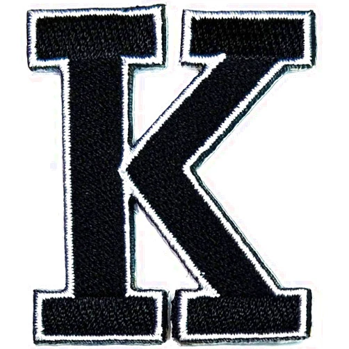 ADKP Black Letter K Patch White Border Text Words English Alphabet Letters Name A to Z Iron On Patches Embroidered Decorative Repair Jacket T-Shirt Hat Bag Clothing Stickers Badge Sewing, 1.6X2 INCH