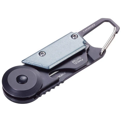 Troika Mini tool with 5 functions, – EGON – – parcel cutter – carabiner – small saw blade – 420 stainless steel, aluminium – black, titanium coloured