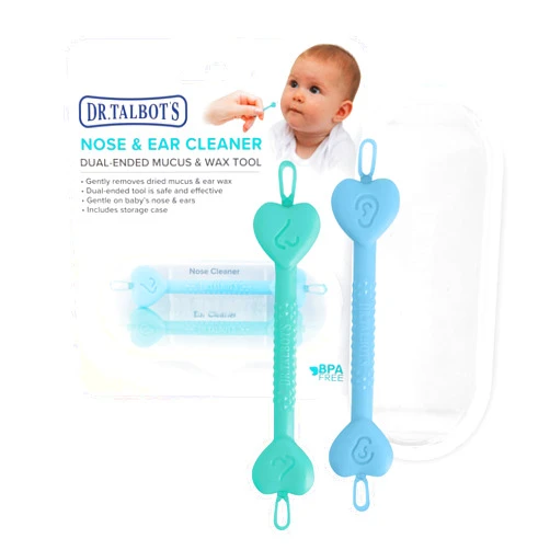 Dr. Talbot's Dr. Talbot’s Baby Safe Nose and Ear Cleaner Set with Hygienic Travel Case, Gentle Dual-Ended Easy Mucus and Wax Remover Tool, 2 Pack, Neutral Colors