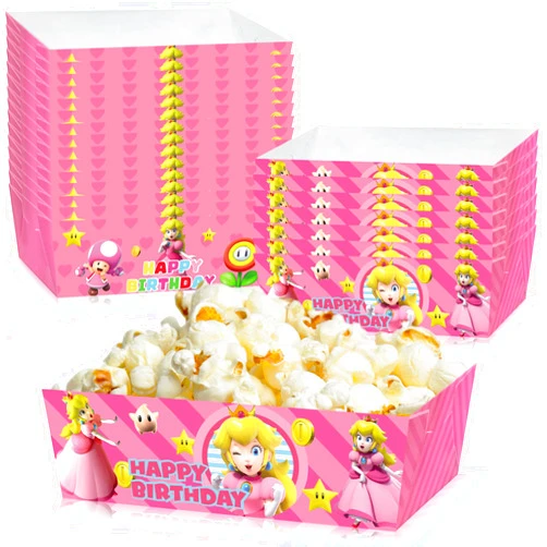 Géneric Princess Peach Birthday Party Supplies, princess peach birthday decorations, 24pcs Paper Food Trays, princess peach Party Favors Movie Snack Trays Hot Dog Popcorn