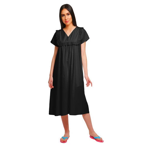 Moomaya Women’s Solid Short Sleeve Nightdress V-Neck Cotton Sleepwear Gown