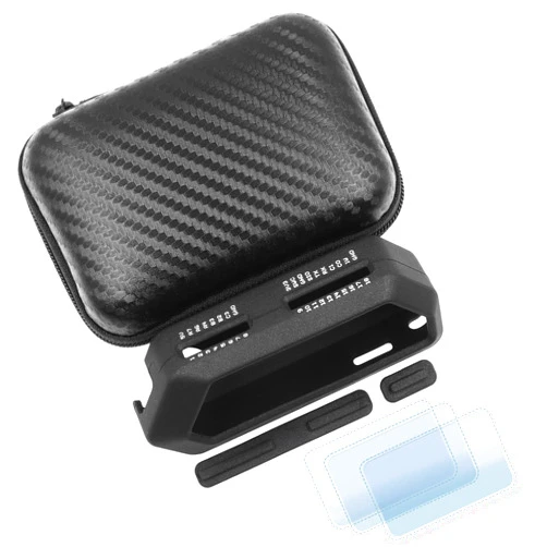 HCJYC 5 in 1 Protective Accessories Soft Silicone Case & EVA Carrying Case & 3 pack of Screen Protector & SD Card Dust Plug & GPIO Dust Plug for Flipper Zero - Black Set