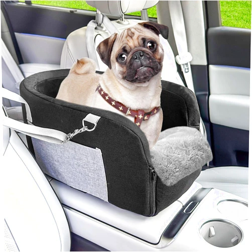 Lepark Center Console Dog Seat, Portable Dog Car Seat for Small Dog Cat Pet, Dog Console Car Seat with Soft Cushion and Safety Belt - Ideal for Travel and Everyday Use (Black)