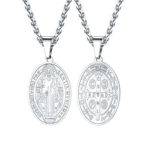 U7 Saint Benedict Medal Necklace 18K Gold or 316L Stainless Steel Christian Sacramental Medal Ward Off Evil Protection Jewelry Catholic Gift for Men Women, Customizable