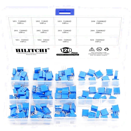 Hilitchi 120-Pcs [100 to 500K] ohm 3296W Multiturn Trimmer Potentiometer Assortment Kit - [12 Value]