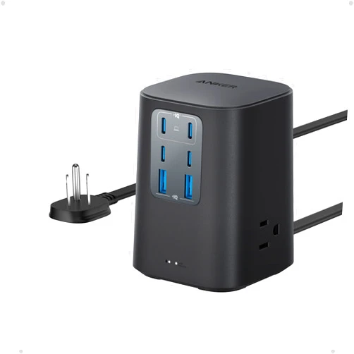 Anker Charging Station (100W), 9-in-1 USB C Power Strip with 300J Surge Protection, for iPhone 15 and MacBook, 5 ft Flat Cable and Plug, 4 USB C and 2 USB A Ports, 3 AC Outlets, for Home, Office