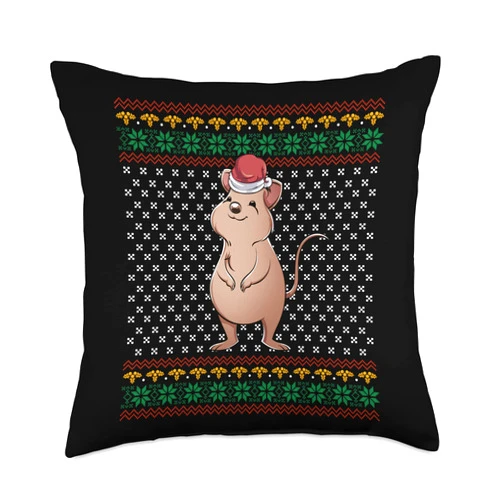 Ugly Christmas Animals Merry Xmas Gift Idea Ugly Christmas Merry Xmas Cute Animal Australia Quokka Throw Pillow, 18x18, Multicolor