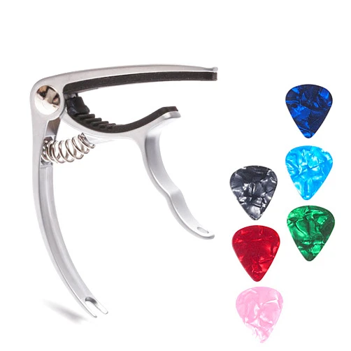 Soarun Guitar Capo with 6 Free Picks for Ukulele Acoustic and Electric Guitars, Quick Change Ukulele & Banjo Capos(Silver)