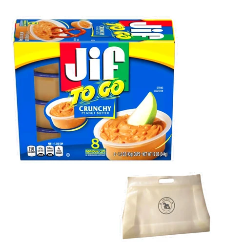 AMCIENT JIF Crunchy Peanut Butter Cups (8-1.5 oz) Bundle With Reusable Sandwich Pouch By AMCIENT