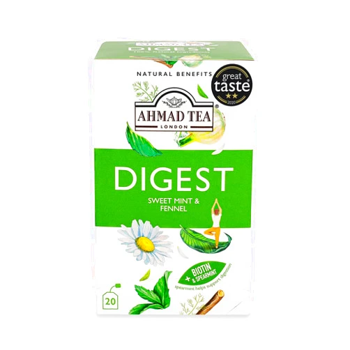 Ahmad Tea Herbal Tea, Sweet Mint, Fennel & Biotin 'Digest' Natural Benefits Teabags, 20 ct (Pack of 1) - Decaffeinated & Sugar-Free
