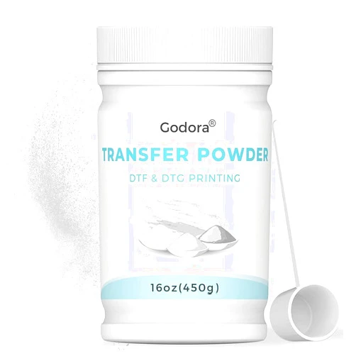 Godora DTF Powder White Digital Transfer Hot Melt Adhesive, DTF PreTreat Transfer Powder for Black or Dark Colored Garments, DTF Hot Melt Adhesive Powder for All DTF and DTG Printers, 450g - 16oz
