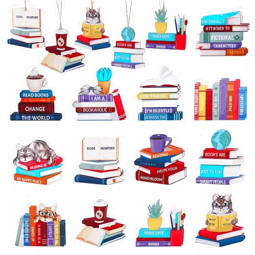 Andibro 26 Pcs Wooden Christmas Book Tree Ornament, Books Stacked Decor, Xmas Hanging Signs Decoration Library Bookshelf Ornaments Wood Book Gardening Lovers Gifts for Party Plant Book Lovers Bookworm