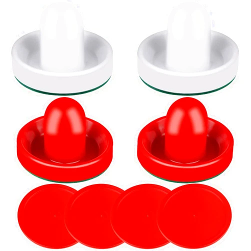 ONE250 Air Hockey Pushers and Red Air Hockey Pucks, Goal Handles Paddles Replacement Accessories for Game Tables (4 Striker, 4 Puck Pack)