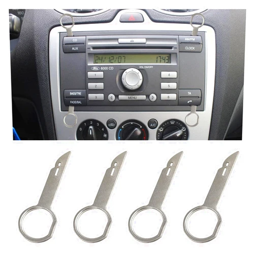 Augeny 4 PCS Radio Removal Tool Kit, Car Trim Removal Pry Key with Easy Grip Handle and Stiff Blades, Head Unit CD DVD Host Key Disassembly Tool Set Compatible with Most Vehicles