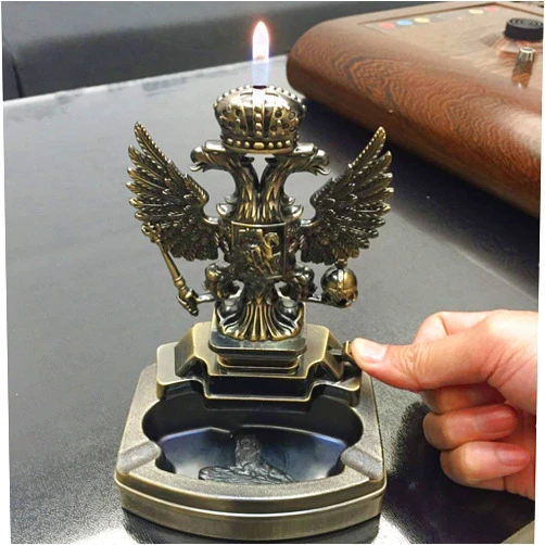 Sepedka Ashtray Double Eagle Shape Novelty Ash Tray with Refillable Lighter Fire Animal Bird Home Decoration
