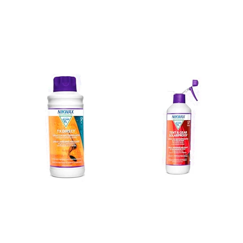 Nikwax TX.Direct 1000ml Spray-On Waterproofing Refill and Tent & Gear Solarproof 500ml Spray Waterproofing and UV Protector