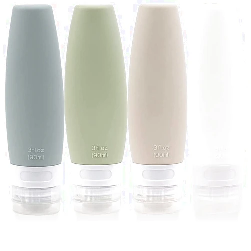 Polly Online 4 PCS Silicone Travel Bottles with EVA Bag - Refillable Toiletry Containers,Leak Proof Silicone Squeezable Travel Containers for Liquids,Shampoo,Lotion, Body Wash (3oz/ 90ml）