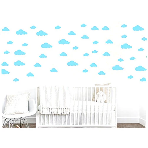 BugyBagy Assorted Size 100 Pcs Light Blue Clouds Wall Decals for Room Decoration Vinyl Decor by Bugybagy (Matte Light Blue)