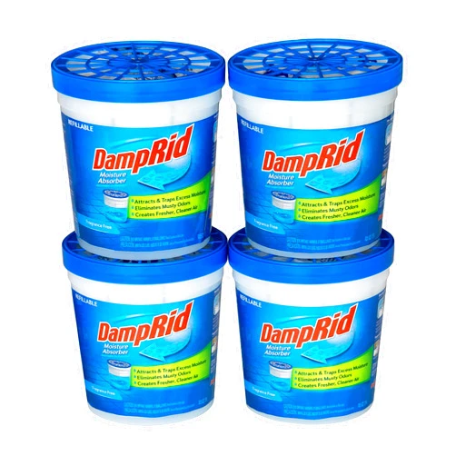 DampRid Refillable Moisture Absorber, 10.5 oz. Cups, 4 Pack, Fragrance Free, Traps Moisture for Fresher, Cleaner Air, No Electricity Required, Lasts Up To 60 Days
