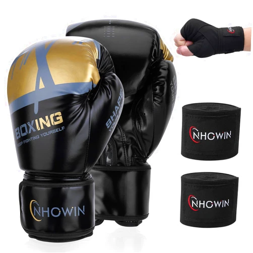 NHOWIN Boxing Gloves, 12oz / 16oz - Boxing Gloves for Men and Women with Boxing Wraps for Heavy Bag, MMA, Muay Thai, Sparring Training