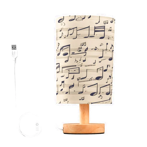Quteprint Vintage Musical Music Notes Bedside Table lamp for Bedroom, Led Desk Lamp Night Light with USB Port, Wood Base Nightstand Lamps, Reading Lamp for Office Dorm Living Room (LED Bulb Included)