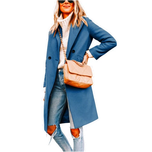 Hooever Women's Winter Wool Coat Casual Notch Lapel Single-Breasted Peacoat