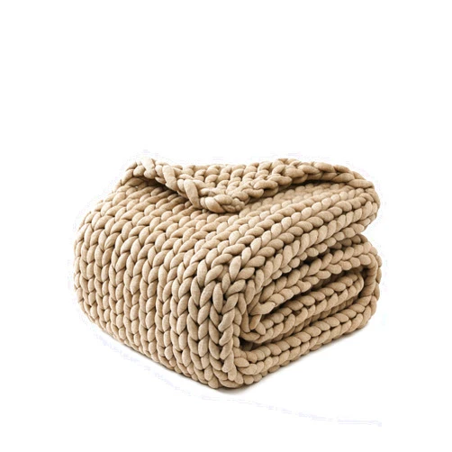YnM Chunky Throw Blanket, Medium-Weight, Hand Knitted, Skin Friendly, Ventilated and Breathable, Machine Washable, Home Décor Piece for Couch, Sofa and Bed (Beige, 40x50 Inch)