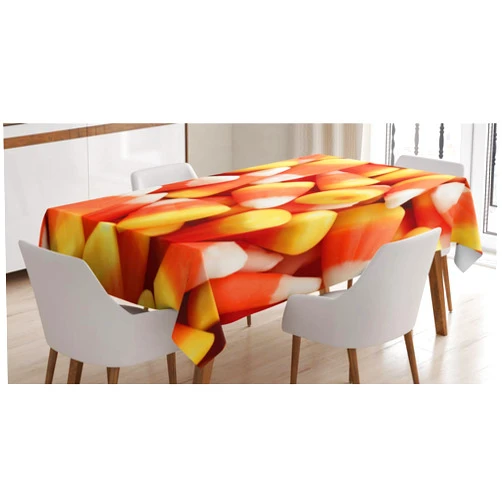 Lunarable Candy Corn Tablecloth, Close up Image of a Clutter of Treats Halloween Themed Design, Rectangular Table Cover for Dining Room Kitchen Decor, 60