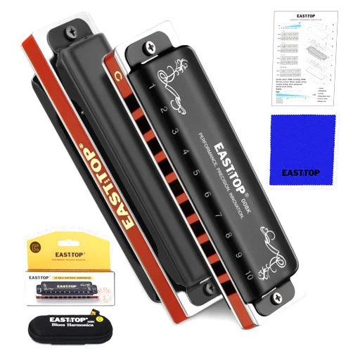 East top Harmonica C, Updated Diatonic Blues Deluxe Harmonica C Key 10 Holes 20 Tones Professional Blues Harp Diatonic Mouth Organ, harmonica for Adults, Professionals, Beginners and Students as gift