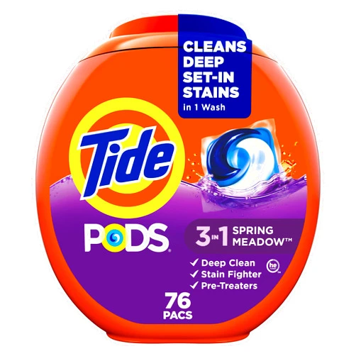 Tide PODS Liquid Laundry Detergent Soap Pacs, Powerful 3-in-1 Clean in One Step, He Compatible, Spring Meadow Scent, 76 Count