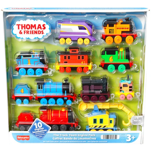 Thomas & Friends Diecast Toy Trains, The Track Team Engine Pack, 10 Push-Along Vehicles for Pretend Play Preschool Kids Ages 3+ Years