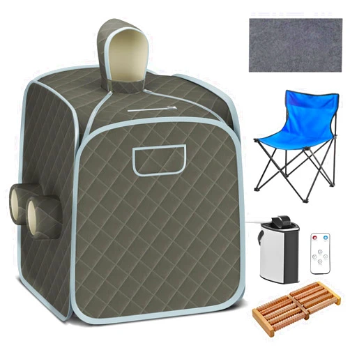 COSTWAY Portable Steam Sauna, Remote Control, 3L Steamer, Foldable Sauna Spa with 9 Temperature and 90 Mins Timer, Atomization, Personal Sauna Hat Tent for Detox Relaxation (Grey)