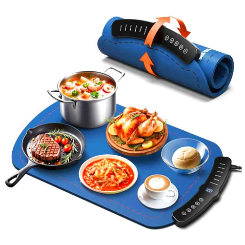 Taseven Warming Mat for Food, Food Warming Mat with 7 Temp Master Aadjustable Warming Tray, Thermochromic Line, Roll Up Buffet Hot Plates Heat Pad Full Sized Electrical