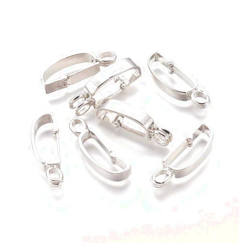Craftdady 30Pcs Pendant Bail Clip Clasps 30x9mm Platinum D Shape Connector Bead Hanger Links for Charm Necklace Jewelry Making