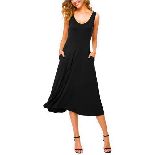 Urban CoCo Women's Summer Casual Sleeveless Flared Midi Dress Swing T-Shirt Dresses with Pockets