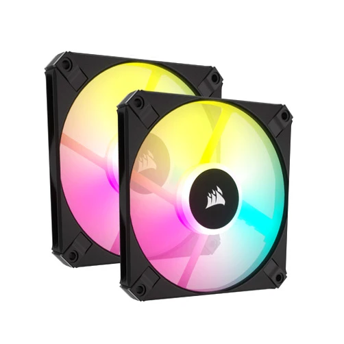 Corsair AF120 RGB Slim, 120mm PWM Fluid Dynamic Bearing Fan Kit - Thin Profile for Small-Form Cases - Low-Noise - Up to 2000 RPM - 8 Addressable RGB LEDs - Dual Pack with Lighting Node CORE - Black