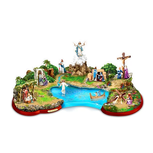 The Bradford Exchange Thomas Kinkade Life of Christ Illuminated Masterpiece Sculpture, Hand-Painted Collectible Depicting Nativity, Miracles, Crucifixion and Resurrection, Bradford Exchange Exclusive