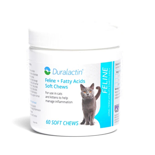 PRN Pharmacal Duralactin Feline Fatty Acid Soft Chews - Joint Health Supplement for Cats & Kittens to Help Manage Soreness - Omega-3 Fatty Acid Supplement - Chicken Liver Flavor - 60 Chews