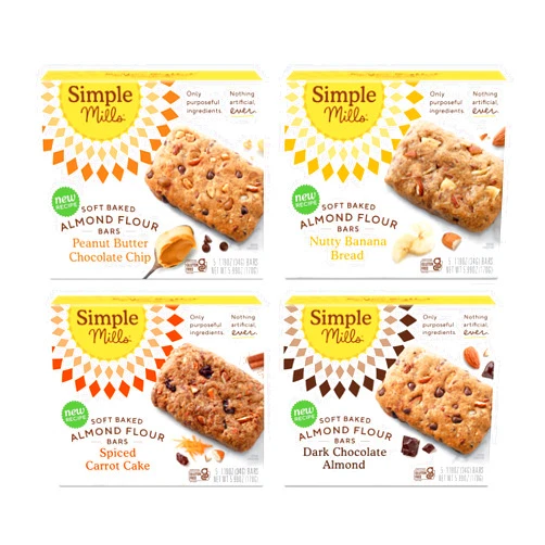Simple Mills Almond Flour Snack Bars (Nutty Banana, Spiced Carrot Cake, Dark Chocolate Almond, Peanut Butter Chocolate Chip) - Gluten Free, Made with Organic Coconut Oil, Breakfast Bars, Healthy Snacks, 6 Ounce (Pack of 4)
