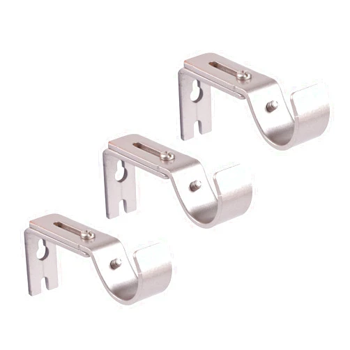 EXCLEN Adjustable Curtain Rod Bracket Hooks, Curtain Rod Support Bracket for 1 inch Rod, Satin Nickel, Pack of 3. (Silver)