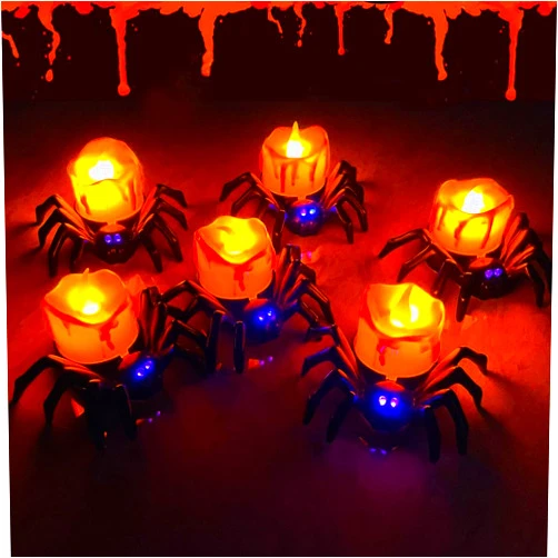 YiKizy 6 Pack Halloween Flameless LED Candle Lights, 3D Spider LED Tealight Candles with Bright Warm Yellow&Purple Lights, Battery Operated Led Decorative Candle Lights for Home, Halloween, Christmas Decor