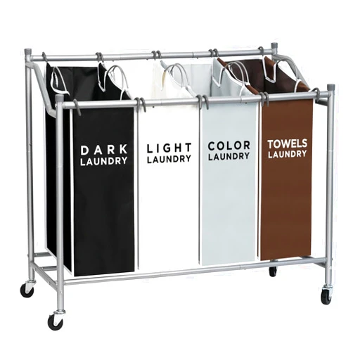 Ollieroo 4 Bag Laundry Sorter Cart, Laundry Hamper Sorter Basket with Heavy Duty Lockable Rolling Wheels for Clothes Storage, Mix Colors