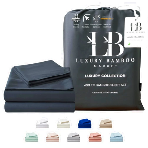 LB Luxury Bamboo Market Luxury Bamboo Market | King Size Bed Sheet Set | 100% Viscose Made from Bamboo | Organically Grown | Ultra Soft | Cooling Sheets for Hot Sleepers | 17