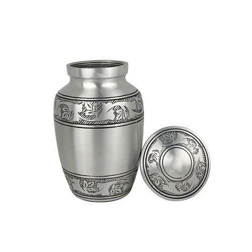 Light & Pro Hand Engraved Burial and Funeral Medium Cremation Urn for Childs, Hand Carved Metal Cardinal Urn - A Beautiful Small Urn for Your Loved Ones Remains with Elegant Finish - 6 Inch - Silver