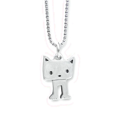 Mark Poulin Kitten Necklace - Pewter Cat Pendant - Cute Kitty Charm on Adjustable Stainless Steel Box Chain